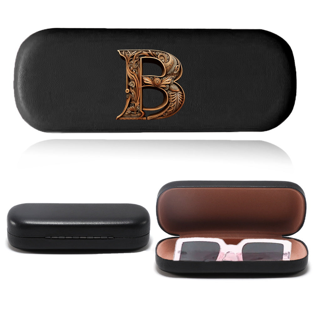 Chic Wood Art Letters Print Glasses Case - Sturdy, Pressure-Resistant Eyewear Holder with Zipper - Compact Travel Organizer for Women, Perfect for Back to School