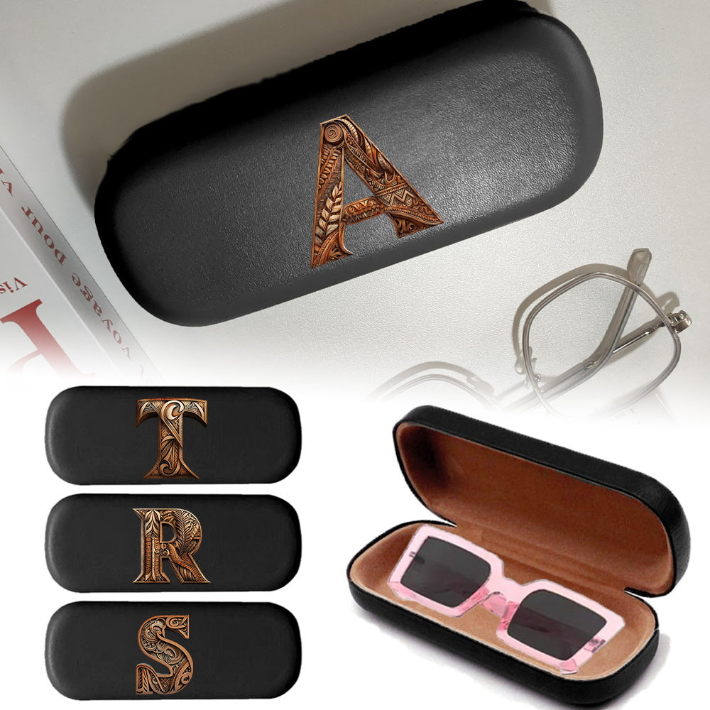 Chic Wood Art Letters Print Glasses Case - Sturdy, Pressure-Resistant Eyewear Holder with Zipper - Compact Travel Organizer for Women, Perfect for Back to School