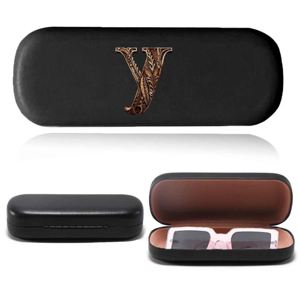 Chic Wood Art Letters Print Glasses Case - Sturdy, Pressure-Resistant Eyewear Holder with Zipper - Compact Travel Organizer for Women, Perfect for Back to School