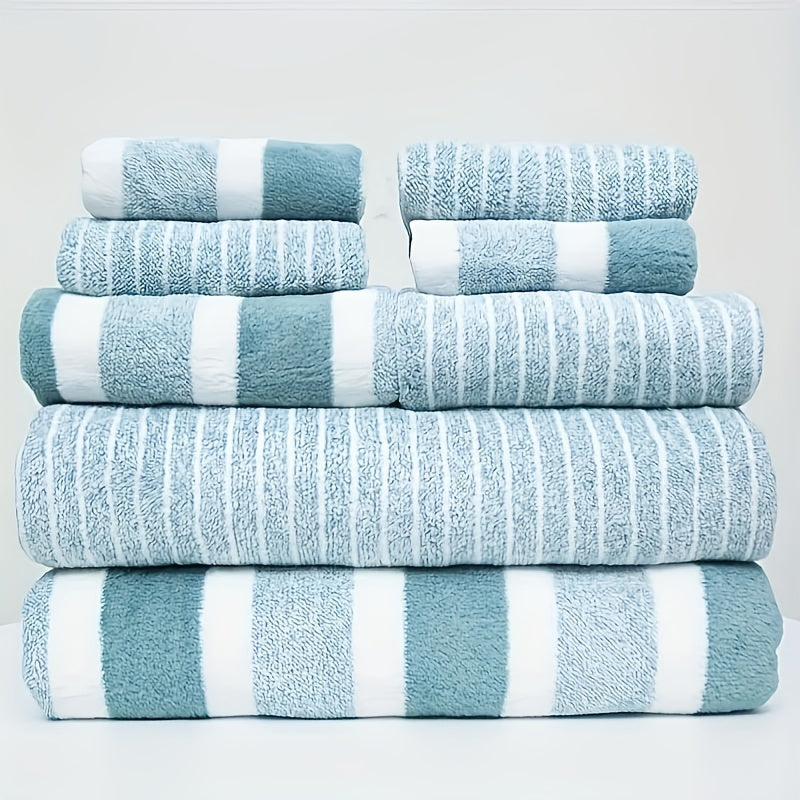 Soft, luxurious bath towel set with modern stripes. Super absorbent, quick-drying knit polyester fabric. Perfect for home, guests, outdoor, travel, and bathroom.