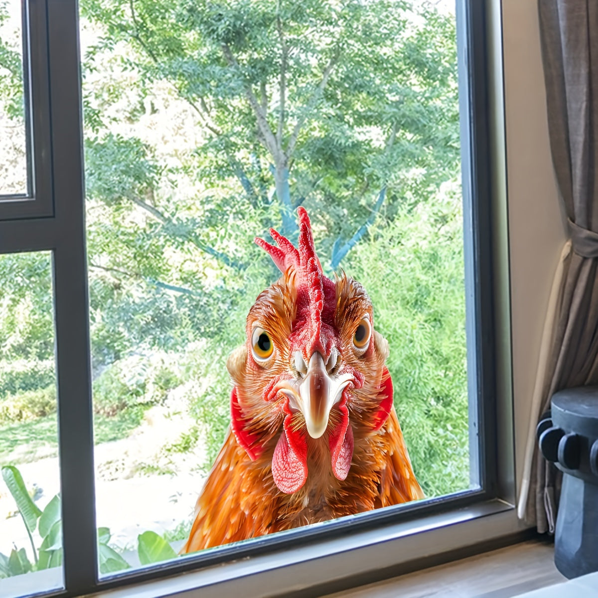 Funny Chicken Head Window Cling in Glam Style - Waterproof PVC Material, Effortless Application for Home Decoration