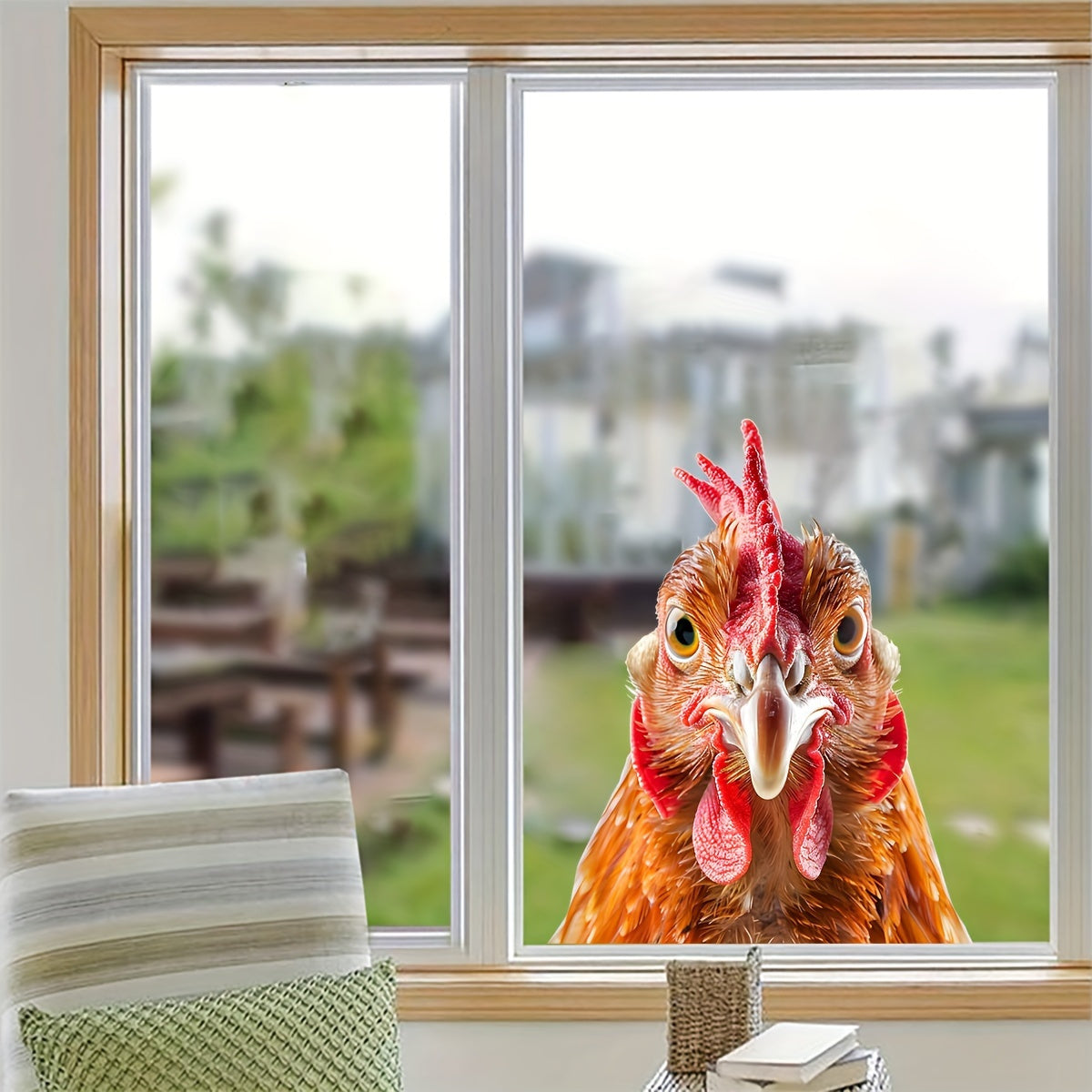 Funny Chicken Head Window Cling in Glam Style - Waterproof PVC Material, Effortless Application for Home Decoration