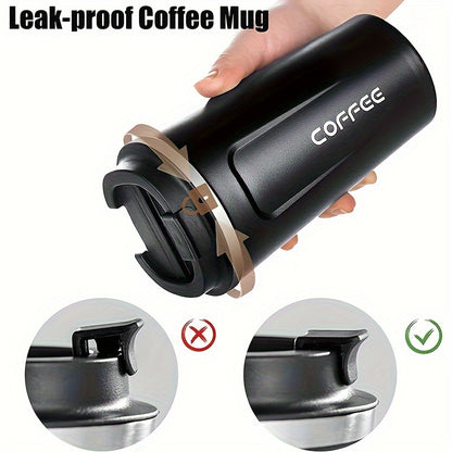 Reusable stainless steel travel mug in 12.85oz/17.25oz sizes, leak-proof and insulated for hot or cold drinks, ideal for both summer and winter, perfect birthday gift. Hand wash only.