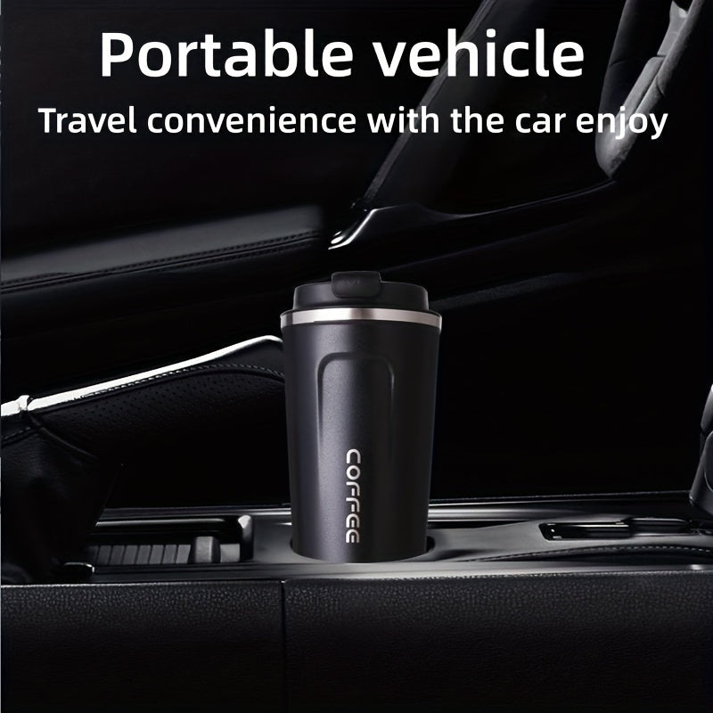 Reusable stainless steel travel mug in 12.85oz/17.25oz sizes, leak-proof and insulated for hot or cold drinks, ideal for both summer and winter, perfect birthday gift. Hand wash only.