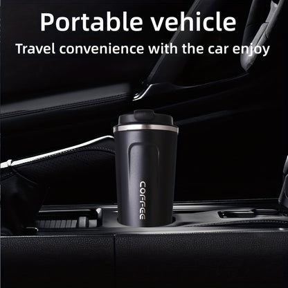 Reusable stainless steel travel mug in 12.85oz/17.25oz sizes, leak-proof and insulated for hot or cold drinks, ideal for both summer and winter, perfect birthday gift. Hand wash only.