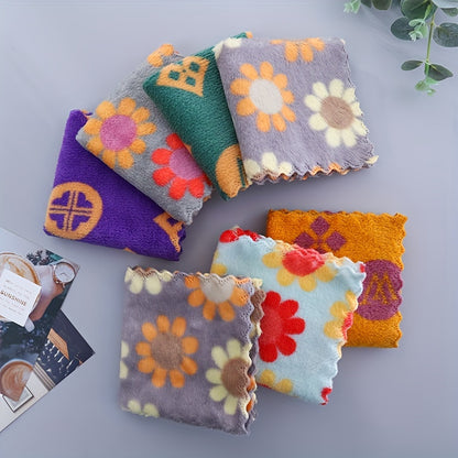 5/10pcs Printed Square Towels made of Coral Velvet, thick and absorbent to prevent hair loss. Versatile for household, kitchen, and cleaning use. Size: 25cm x 25cm.