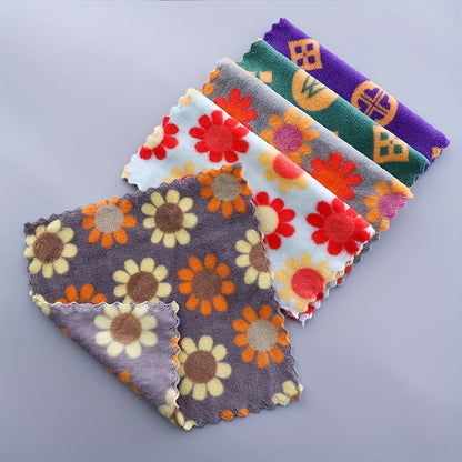 5/10pcs Printed Square Towels made of Coral Velvet, thick and absorbent to prevent hair loss. Versatile for household, kitchen, and cleaning use. Size: 25cm x 25cm.