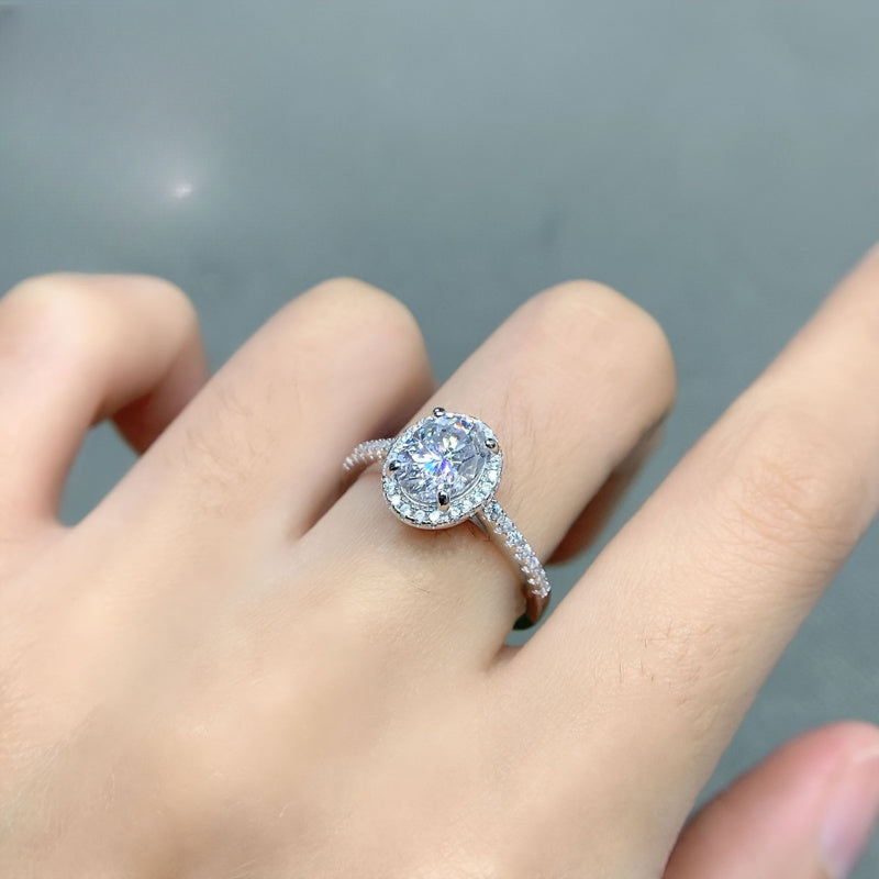 925 Sterling Silver Oval Moissanite Engagement Ring, Featuring Pave Setting and Ethically Sourced Diamonds in a Classic Design. This Elegant and Trendy Jewelry is Perfect for Special Occasions, Christmas, Music Festivals, and Banquets.