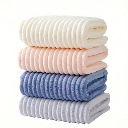 4 modern striped coral fleece towels, 29.97x69.98 cm, soft absorbent non-shedding, multi-purpose kitchen dish cloths, hair drying towels, hand towels, car wash towels, space theme, lightweight woven polyester 100%, 260gsm.