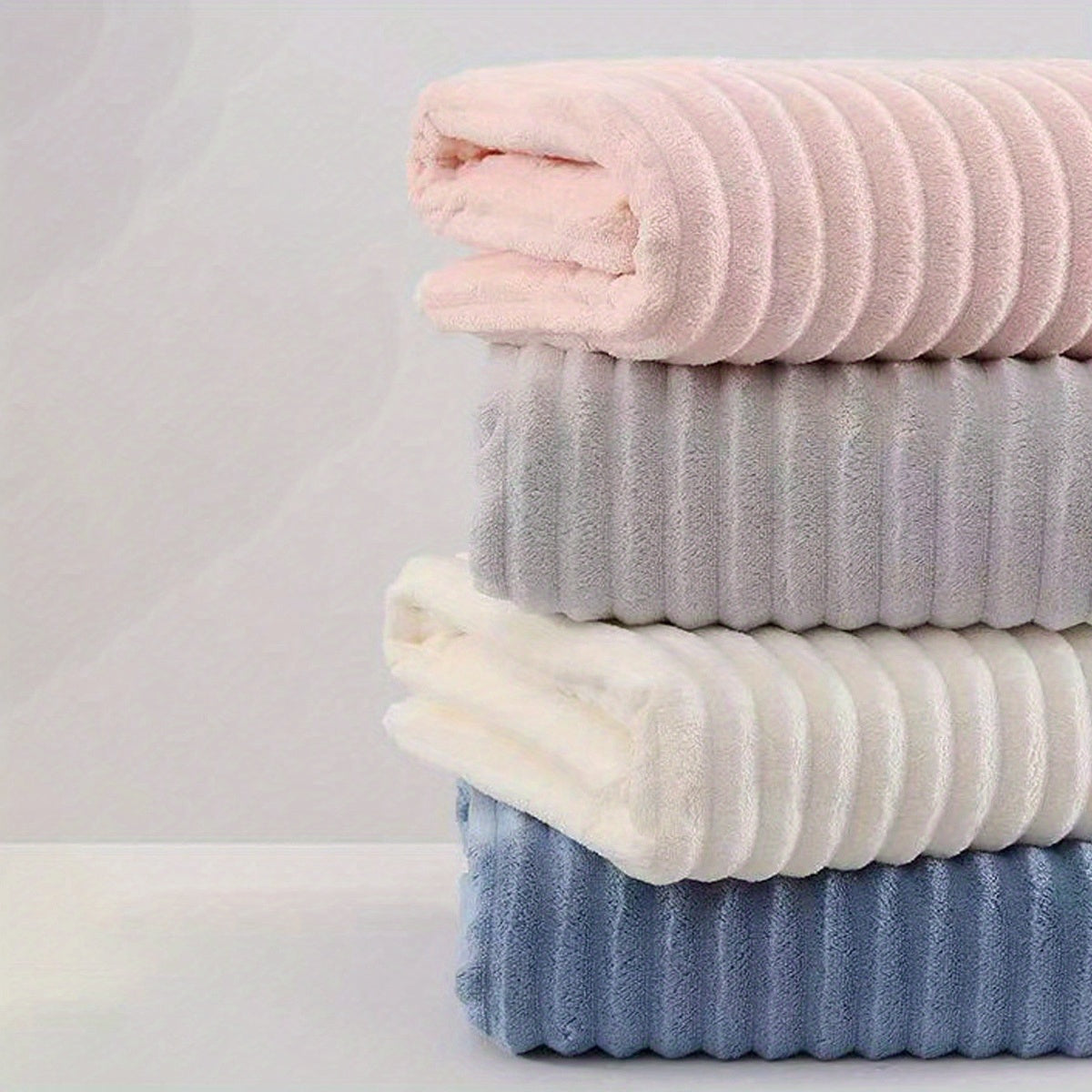 4 modern striped coral fleece towels, 29.97x69.98 cm, soft absorbent non-shedding, multi-purpose kitchen dish cloths, hair drying towels, hand towels, car wash towels, space theme, lightweight woven polyester 100%, 260gsm.