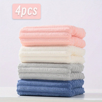 4 modern striped coral fleece towels, 29.97x69.98 cm, soft absorbent non-shedding, multi-purpose kitchen dish cloths, hair drying towels, hand towels, car wash towels, space theme, lightweight woven polyester 100%, 260gsm.