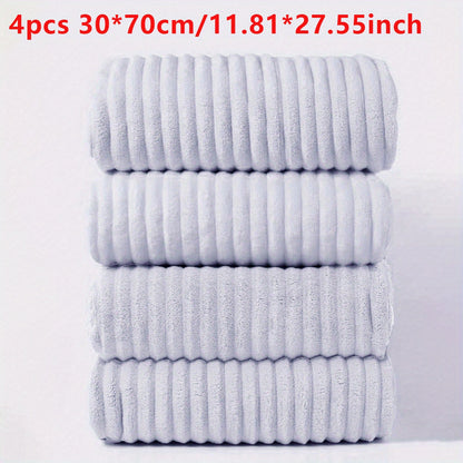 4 modern striped coral fleece towels, 29.97x69.98 cm, soft absorbent non-shedding, multi-purpose kitchen dish cloths, hair drying towels, hand towels, car wash towels, space theme, lightweight woven polyester 100%, 260gsm.