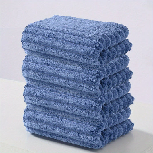 4 modern striped coral fleece towels, 29.97x69.98 cm, soft absorbent non-shedding, multi-purpose kitchen dish cloths, hair drying towels, hand towels, car wash towels, space theme, lightweight woven polyester 100%, 260gsm.