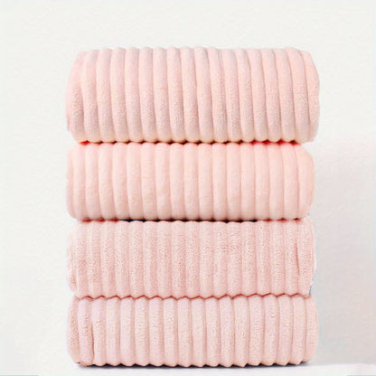 4 modern striped coral fleece towels, 29.97x69.98 cm, soft absorbent non-shedding, multi-purpose kitchen dish cloths, hair drying towels, hand towels, car wash towels, space theme, lightweight woven polyester 100%, 260gsm.