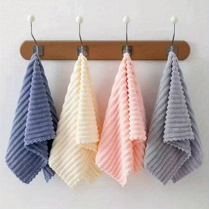 4 modern striped coral fleece towels, 29.97x69.98 cm, soft absorbent non-shedding, multi-purpose kitchen dish cloths, hair drying towels, hand towels, car wash towels, space theme, lightweight woven polyester 100%, 260gsm.