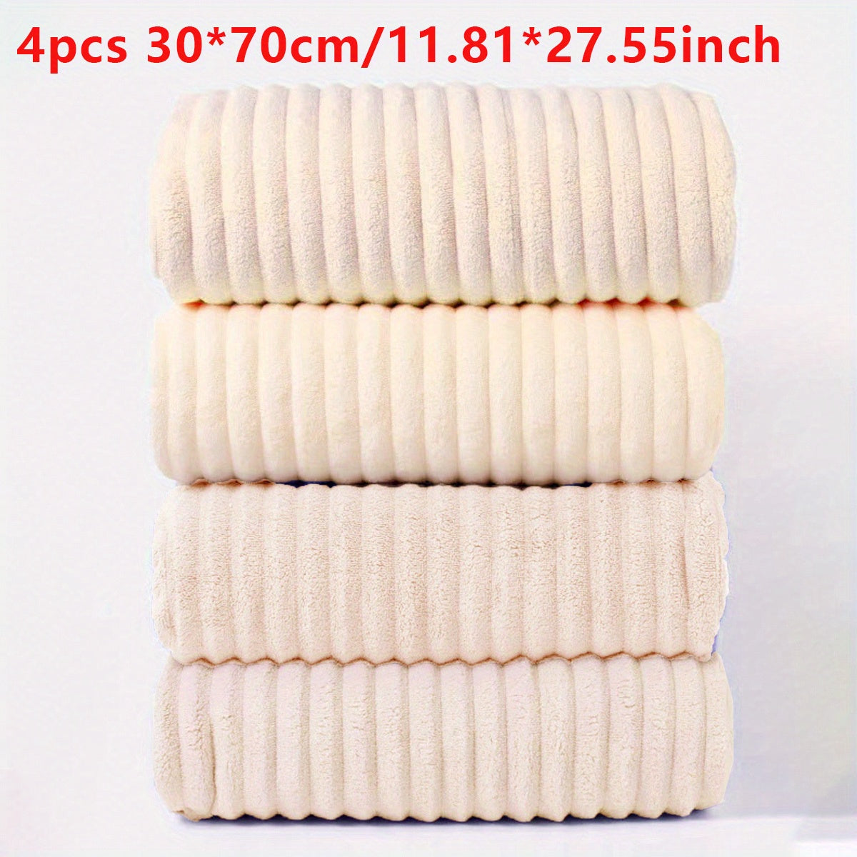 4 modern striped coral fleece towels, 29.97x69.98 cm, soft absorbent non-shedding, multi-purpose kitchen dish cloths, hair drying towels, hand towels, car wash towels, space theme, lightweight woven polyester 100%, 260gsm.