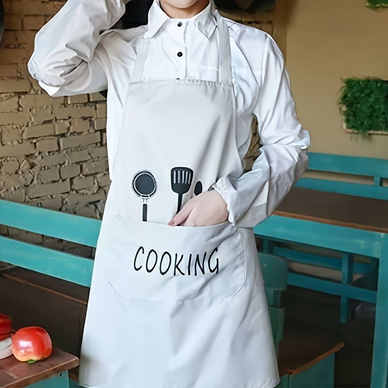 Waterproof plastic apron with convenient pockets for kitchen and restaurant use. Stain-resistant and unisex design.