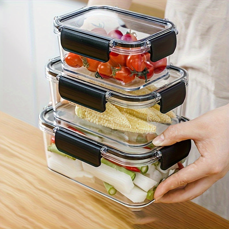 A durable food storage container made without BPA, featuring an airtight seal and secure buckle lid. This transparent, lightweight, and portable container is perfect for storing grains, eggs, fruits, and vegetables in your kitchen. A must-have kitchen