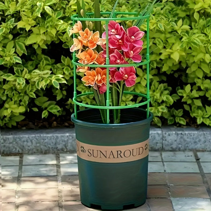 60 stackable PVC garden stakes with 10-layer plant support rings made of plastic, ideal for flowers and climbing plants.