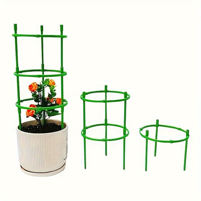 60 stackable PVC garden stakes with 10-layer plant support rings made of plastic, ideal for flowers and climbing plants.