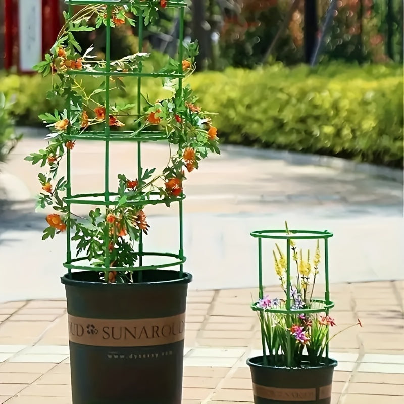 60 stackable PVC garden stakes with 10-layer plant support rings made of plastic, ideal for flowers and climbing plants.