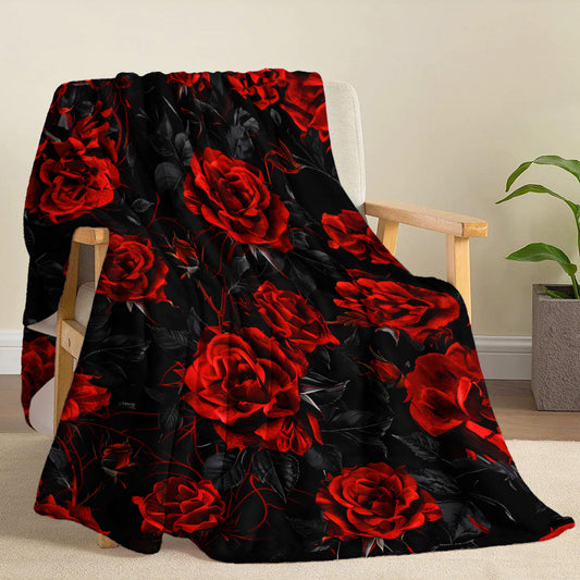 Soft, Warm Flannel Throw Blanket Featuring Vintage Red Roses Oil Painting Style - Ideal for Naps, Camping, Travel & Home Decor - Great Gift for Friends, Family & Lovers who Love Flowers, Plants, Cars, & Office Spaces