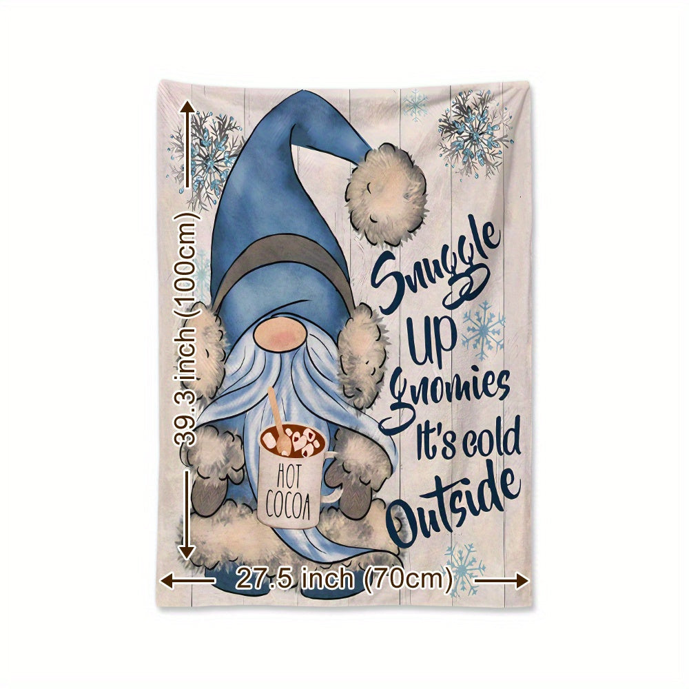 Stay warm and cozy with this winter gnome fleece blanket featuring a festive snowflake and hot cocoa design. Made of soft and warm polyester, this throw measures 149.86cm x 129.54cm, making it perfect for naps, camping, travel, and adding a touch of