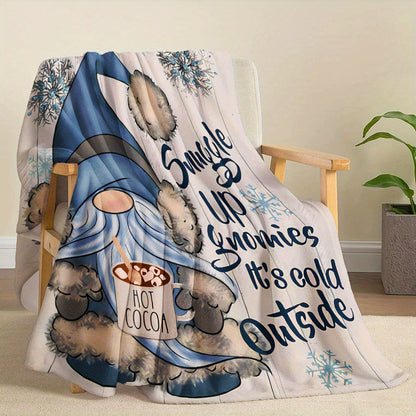 Stay warm and cozy with this winter gnome fleece blanket featuring a festive snowflake and hot cocoa design. Made of soft and warm polyester, this throw measures 149.86cm x 129.54cm, making it perfect for naps, camping, travel, and adding a touch of