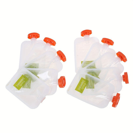 Set of 10 Reusable Squeeze Pouches for Purees & Dispensing Food – BPA-Free PC (Polycarbonate) Resealable Containers – No Need for Electricity – Convenient Kitchen Accessory for Preserving Food