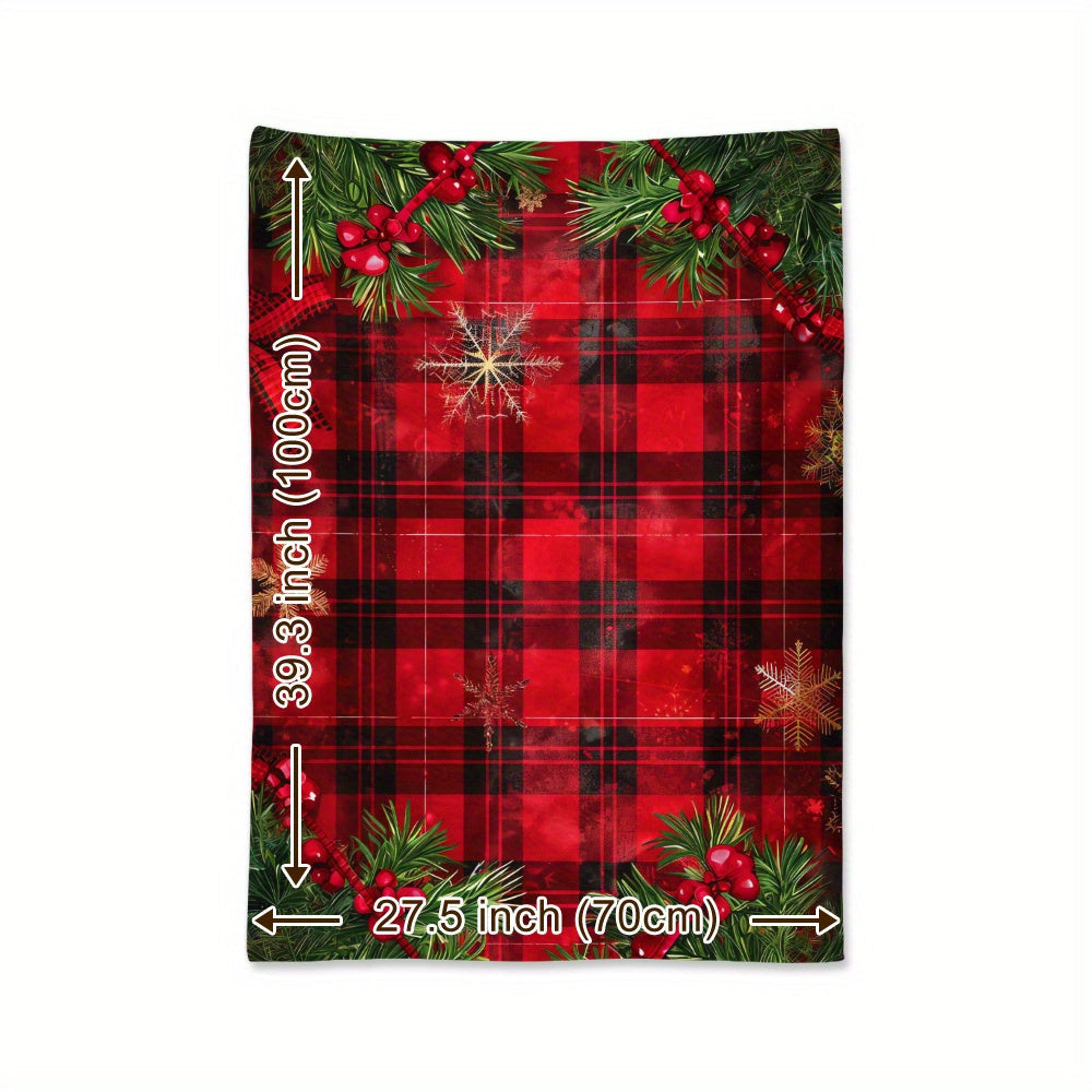 Cozy up with this nostalgic Christmas blanket featuring golden snowflakes and red buffalo plaid. This soft, warm flannel throw is perfect for naps, camping, travel, the car, or office. It also makes a great holiday gift for classmates, friends, family