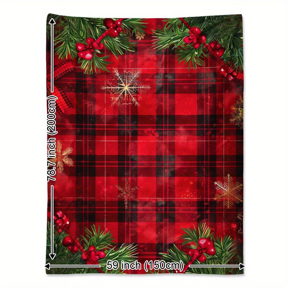 Cozy up with this nostalgic Christmas blanket featuring golden snowflakes and red buffalo plaid. This soft, warm flannel throw is perfect for naps, camping, travel, the car, or office. It also makes a great holiday gift for classmates, friends, family