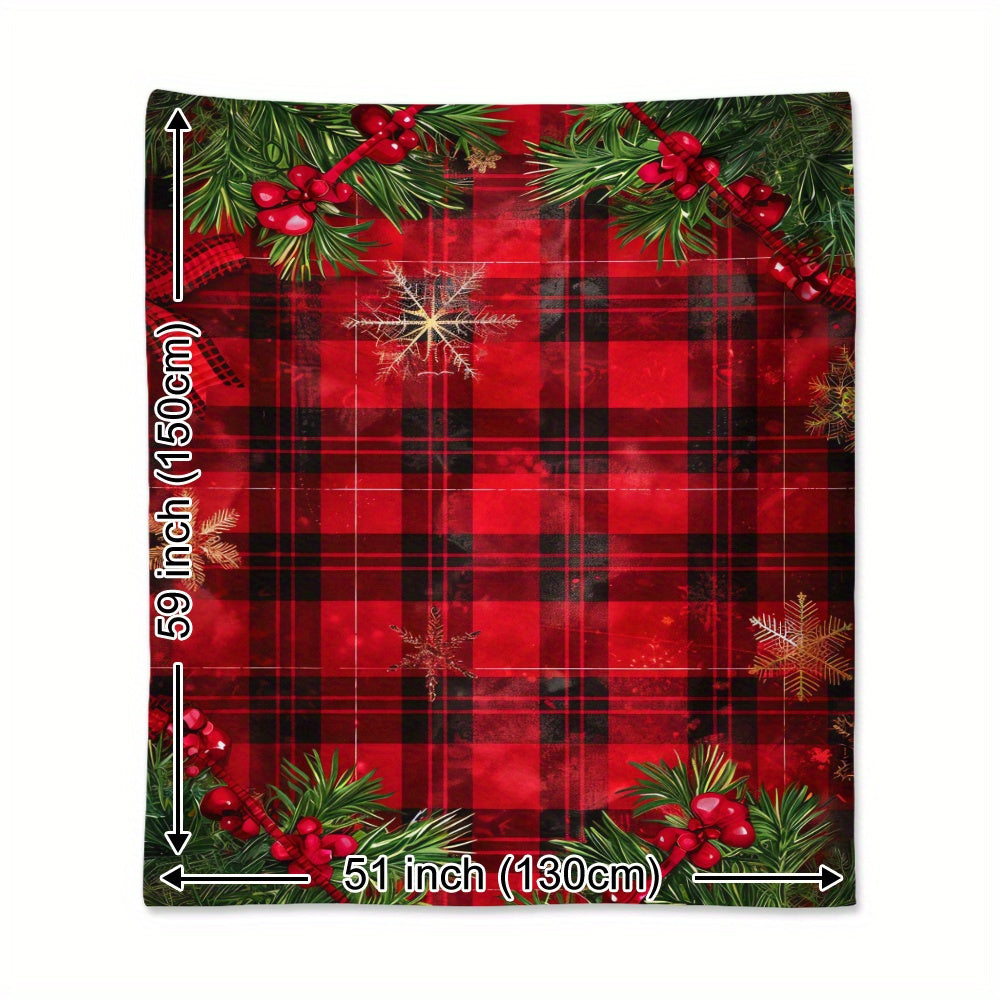 Cozy up with this nostalgic Christmas blanket featuring golden snowflakes and red buffalo plaid. This soft, warm flannel throw is perfect for naps, camping, travel, the car, or office. It also makes a great holiday gift for classmates, friends, family