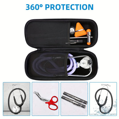 A sturdy EVA stethoscope case for home and travel use, providing 360° protection and water resistance. Ideal for organizing medical supplies.