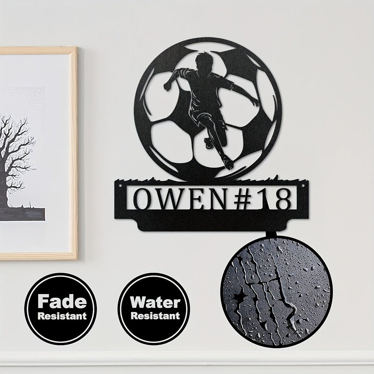 Personalized Soccer Player Metal Door Hanger Wall Decor - Sports-Themed Iron Art for Home, Customized with Name and Number, Perfect for Teen Bedrooms, Man Caves, and Parties, in Black - Suitable for Ages 14+