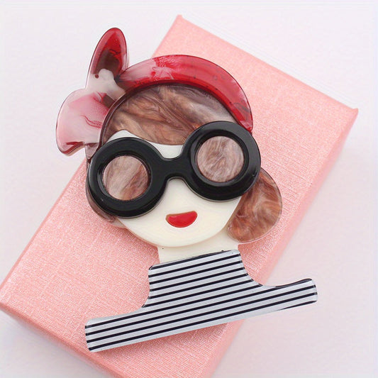 Get retro style with this Vintage Acrylic Cartoon Glasses Girl Brooch Pin! This creative fashion accessory features an irregular shape and unique personality, making it the perfect badge for adding flair to your clothing and bags.