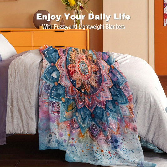 One Mandala Pattern Flannel Throw Blanket: Modern Style, Cozy and Soft, Lightweight All-Season Knit Fabric, Made of Polyester in a Mix of Colors. Perfect for Bed, Couch, Office, Camping, and Travel - One Piece