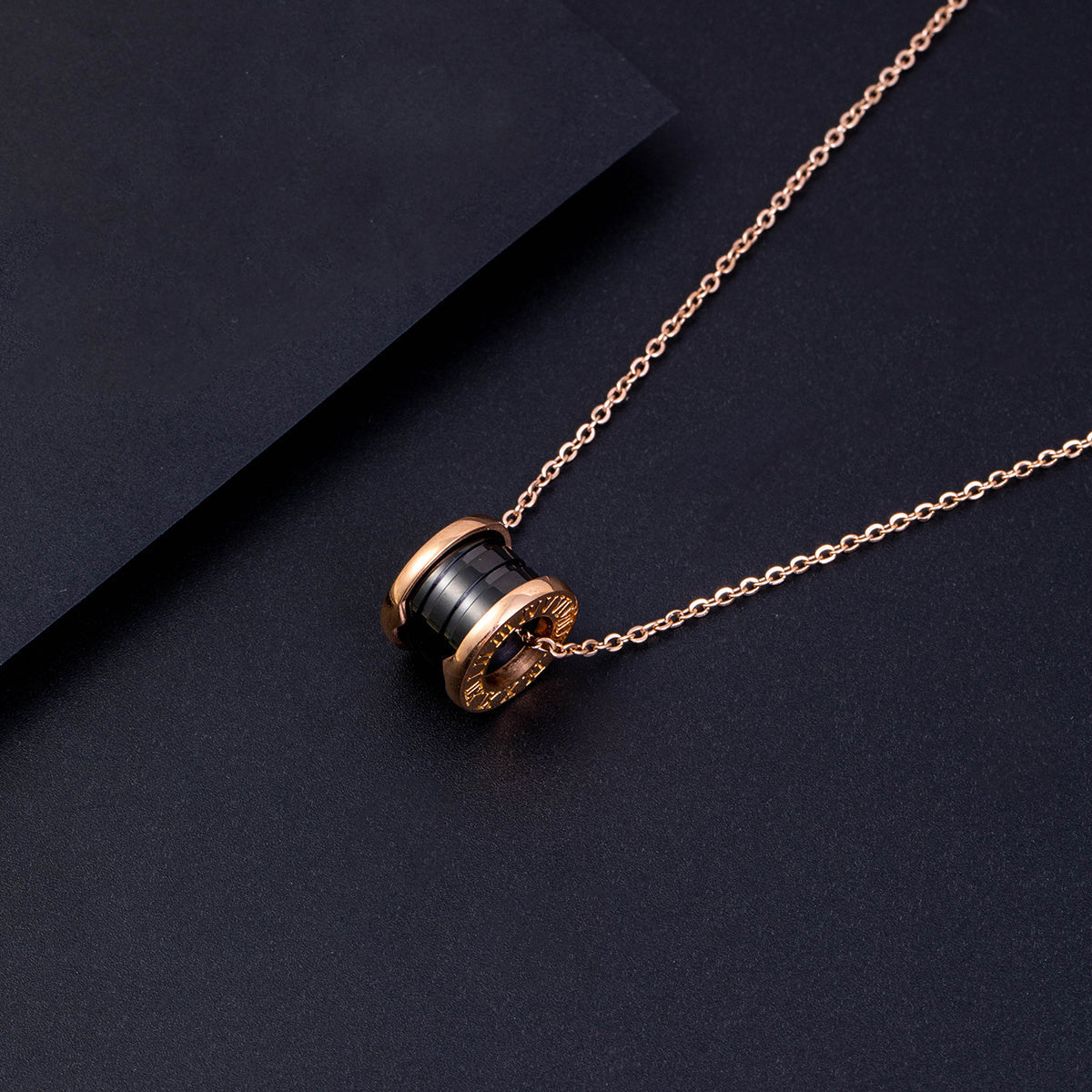 Rose Gold Plated Cylinder Pendant Necklace - Gothic Sporty Style, made of Stainless Steel, perfect Unisex Fashion Accessory for Valentine's Day, Music Festivals, and Holiday Celebrations. Versatile Jewelry for all Seasons.