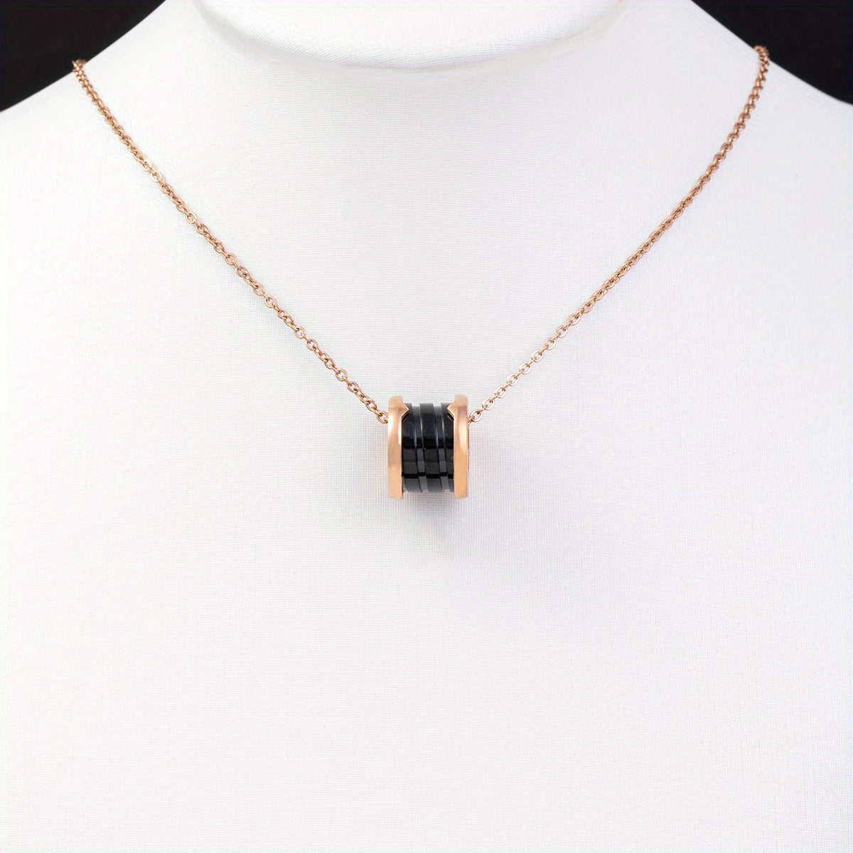 Rose Gold Plated Cylinder Pendant Necklace - Gothic Sporty Style, made of Stainless Steel, perfect Unisex Fashion Accessory for Valentine's Day, Music Festivals, and Holiday Celebrations. Versatile Jewelry for all Seasons.