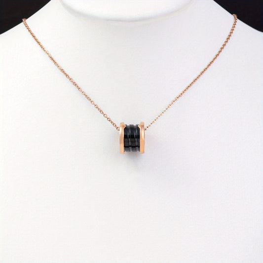 Rose Gold Plated Cylinder Pendant Necklace - Gothic Sporty Style, made of Stainless Steel, perfect Unisex Fashion Accessory for Valentine's Day, Music Festivals, and Holiday Celebrations. Versatile Jewelry for all Seasons.