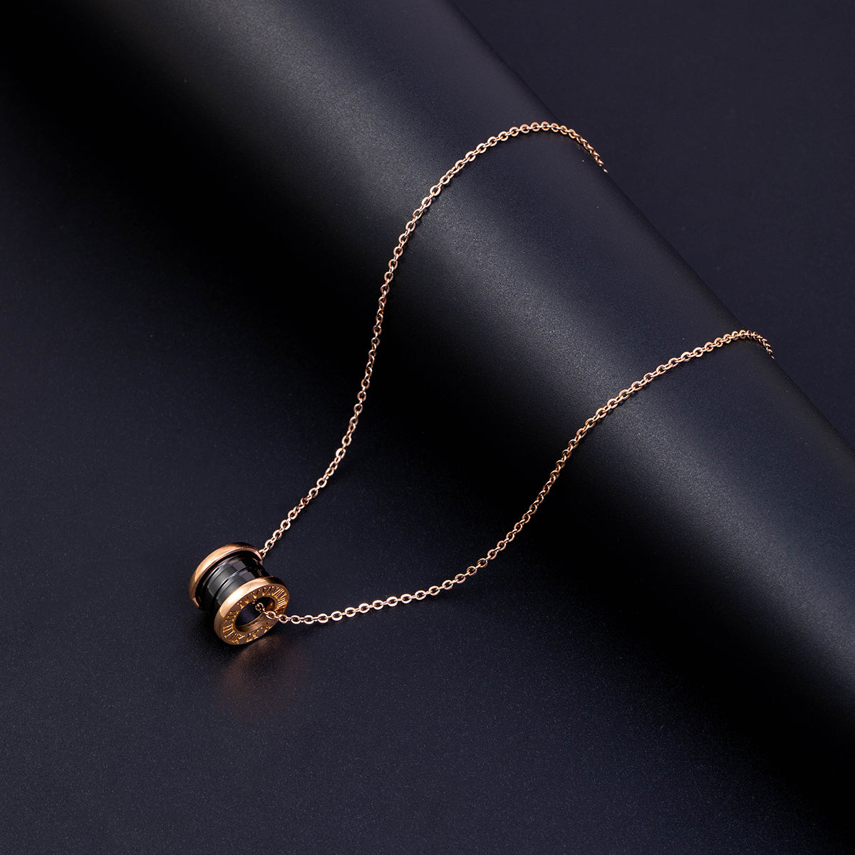 Rose Gold Plated Cylinder Pendant Necklace - Gothic Sporty Style, made of Stainless Steel, perfect Unisex Fashion Accessory for Valentine's Day, Music Festivals, and Holiday Celebrations. Versatile Jewelry for all Seasons.