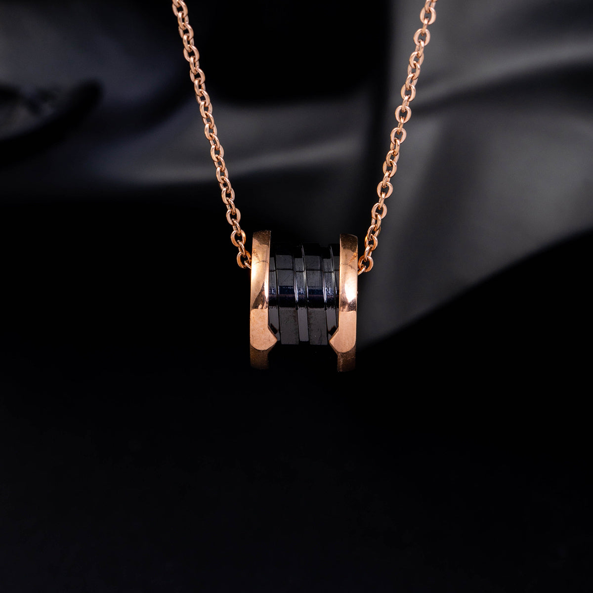 Rose Gold Plated Cylinder Pendant Necklace - Gothic Sporty Style, made of Stainless Steel, perfect Unisex Fashion Accessory for Valentine's Day, Music Festivals, and Holiday Celebrations. Versatile Jewelry for all Seasons.