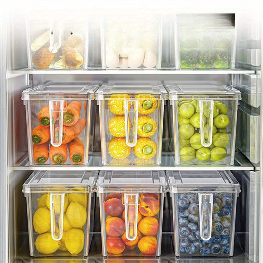 4-piece versatile kitchen storage boxes with large capacity, sealed and fresh-keeping design, made of food-grade transparent plastic material. Can be stacked in refrigerator cabinets