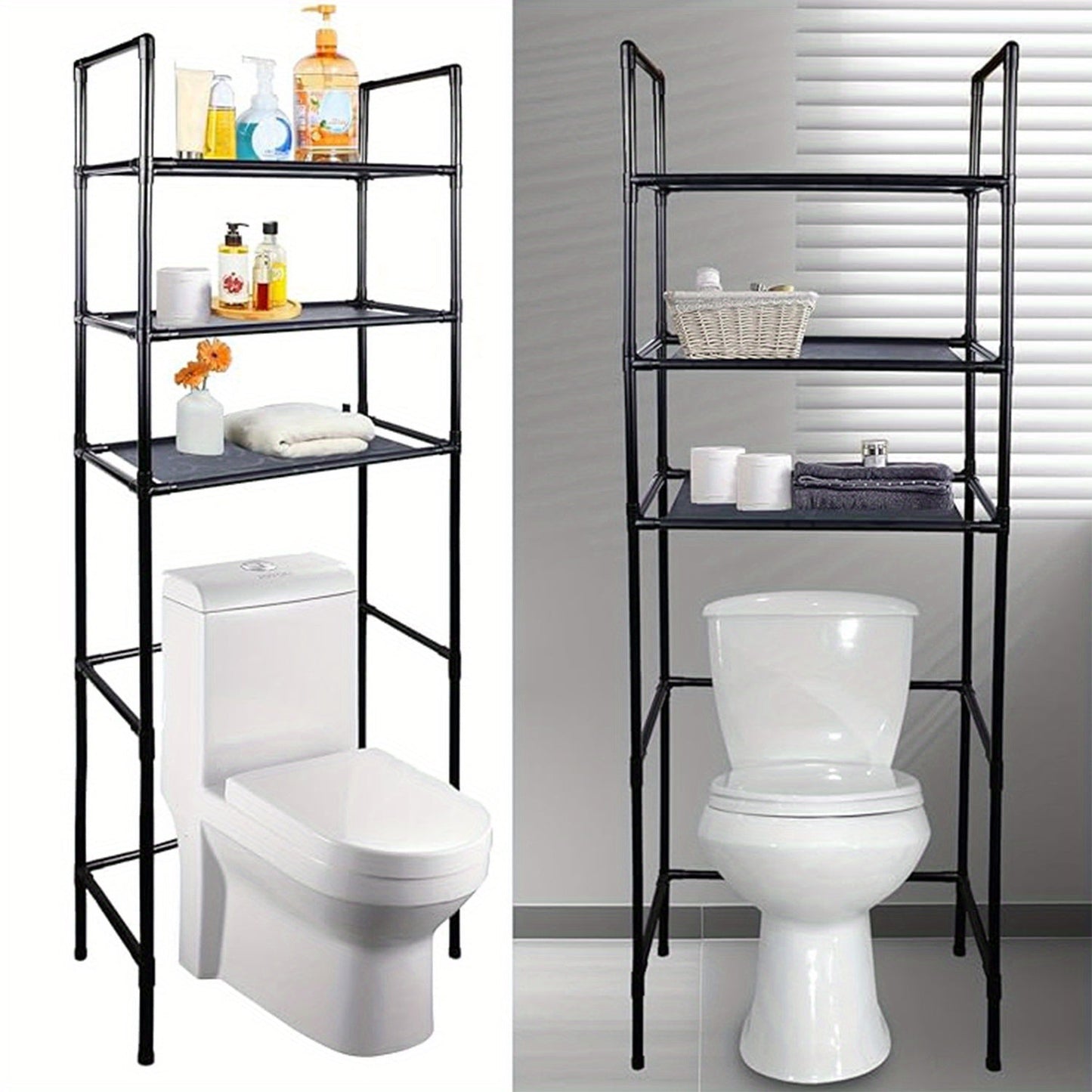 Over-The-Toilet Bathroom Organizer with 3 Tiers - Metal Hanging Shelving Unit for Storage, Space-Saver for Laundry and Bathroom Essentials, Designed to Fit Over Standard Toilets, Suitable for Adults 18 and Older - 1 Piece