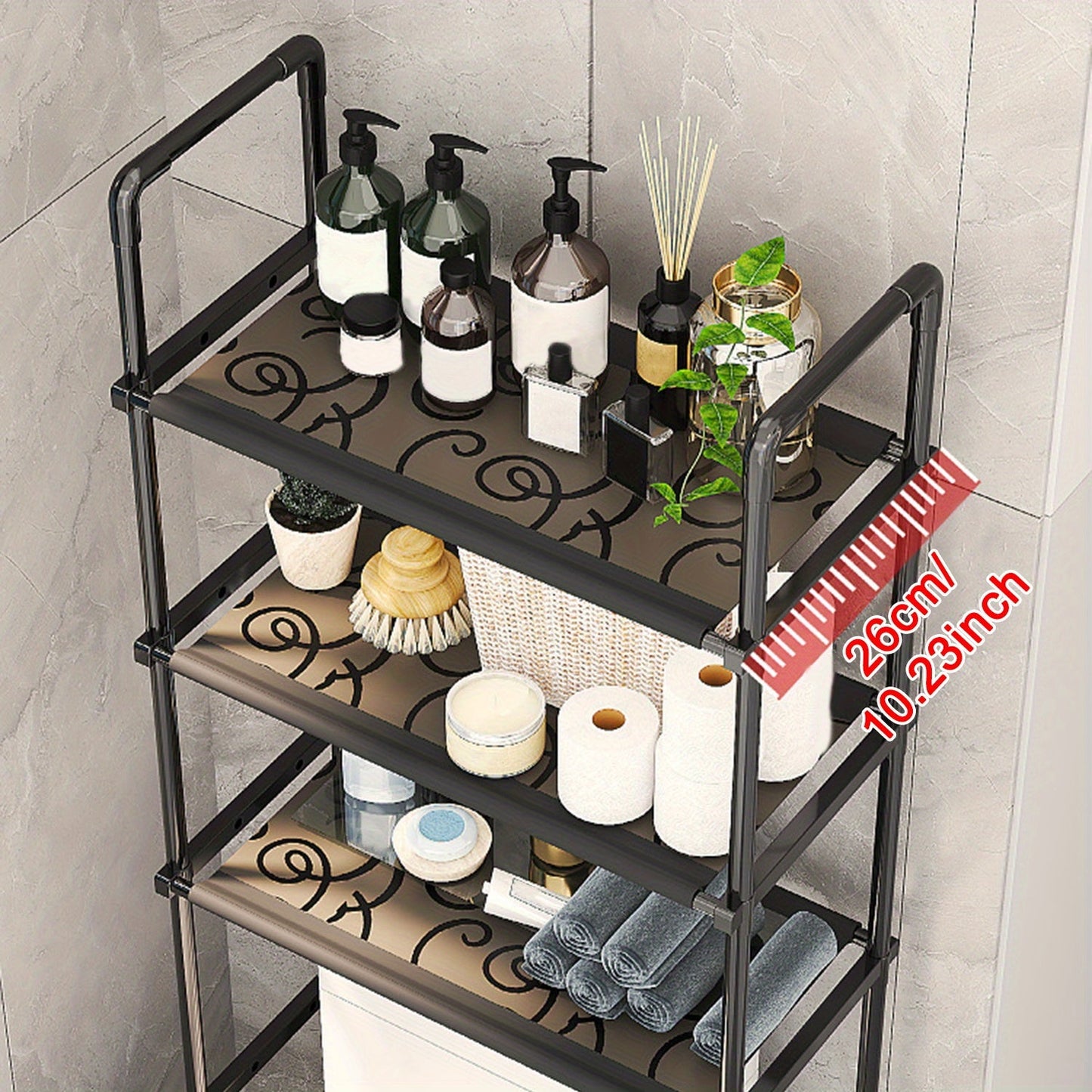 Over-The-Toilet Bathroom Organizer with 3 Tiers - Metal Hanging Shelving Unit for Storage, Space-Saver for Laundry and Bathroom Essentials, Designed to Fit Over Standard Toilets, Suitable for Adults 18 and Older - 1 Piece