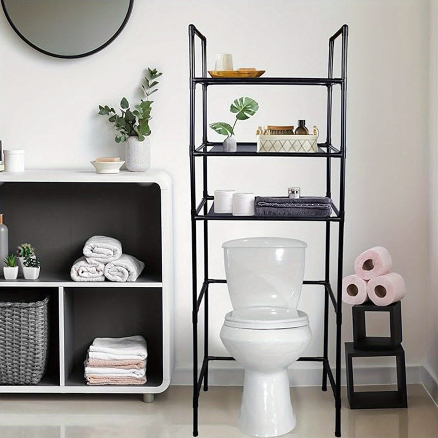 Over-The-Toilet Bathroom Organizer with 3 Tiers - Metal Hanging Shelving Unit for Storage, Space-Saver for Laundry and Bathroom Essentials, Designed to Fit Over Standard Toilets, Suitable for Adults 18 and Older - 1 Piece