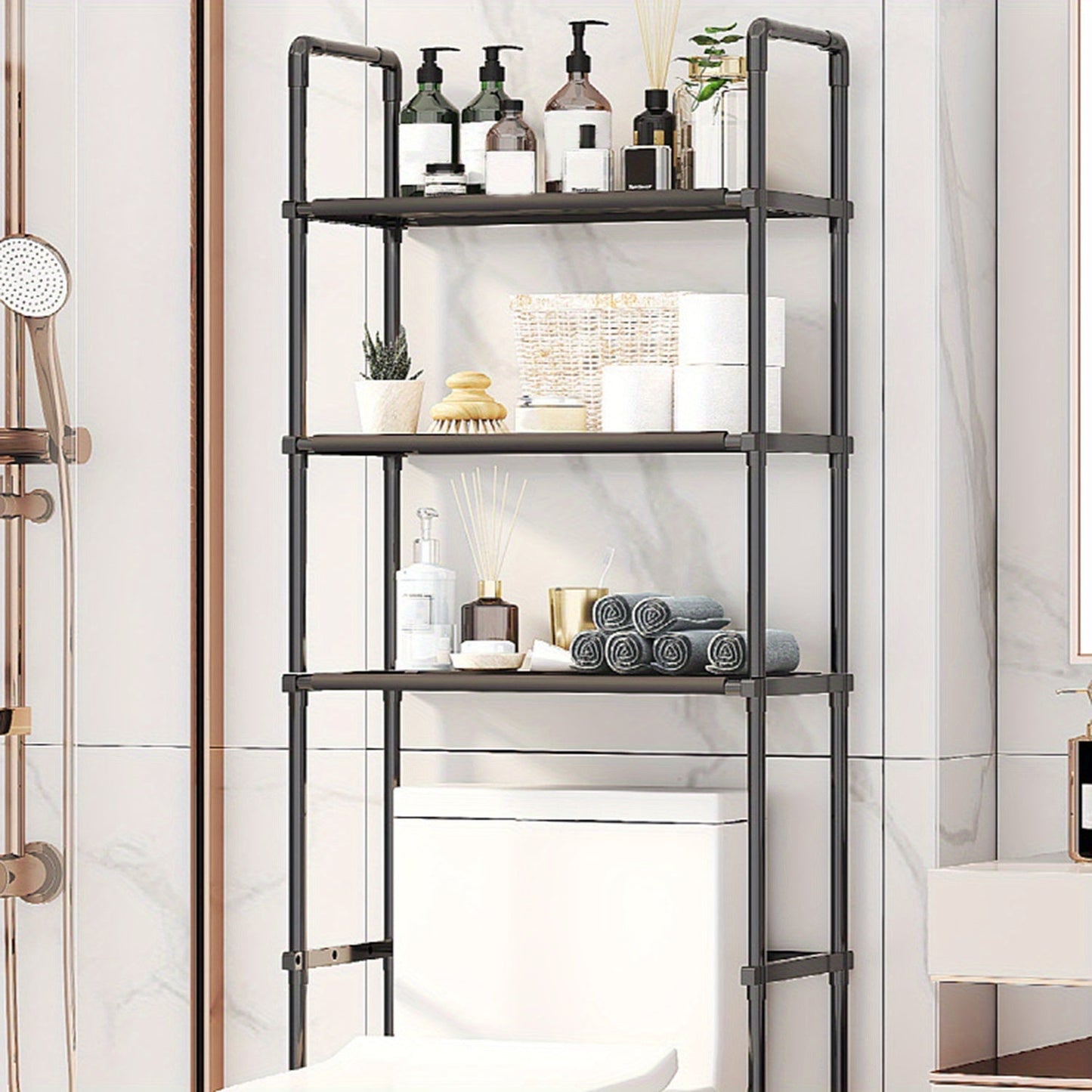 Over-The-Toilet Bathroom Organizer with 3 Tiers - Metal Hanging Shelving Unit for Storage, Space-Saver for Laundry and Bathroom Essentials, Designed to Fit Over Standard Toilets, Suitable for Adults 18 and Older - 1 Piece