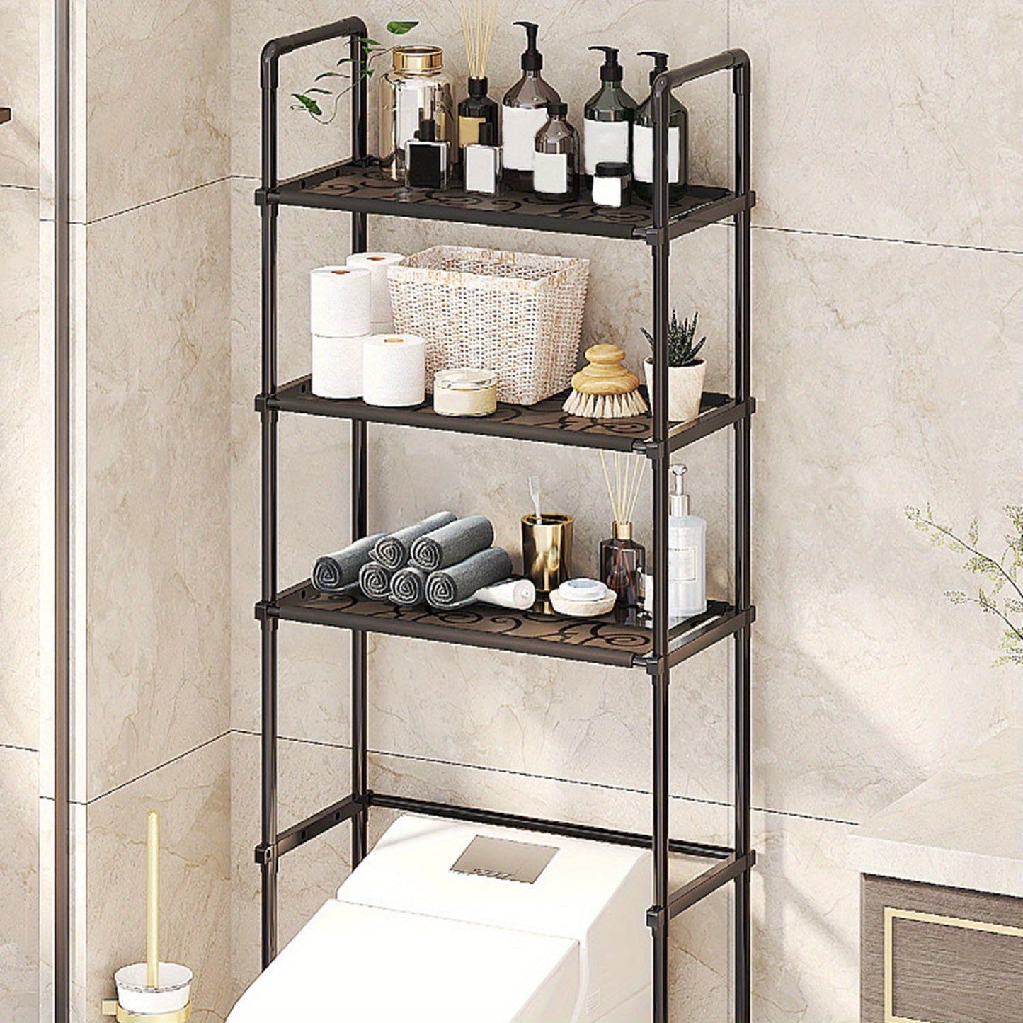 Over-The-Toilet Bathroom Organizer with 3 Tiers - Metal Hanging Shelving Unit for Storage, Space-Saver for Laundry and Bathroom Essentials, Designed to Fit Over Standard Toilets, Suitable for Adults 18 and Older - 1 Piece