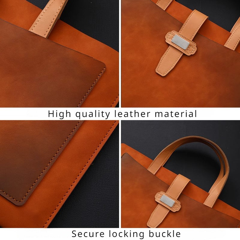 Rustic A4 leather document pouch with vintage style PVC business folder for large capacity file organization.