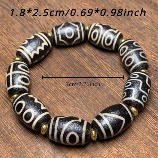 Men's Vintage Boho Agate Dzi Bead Bracelet, Perfect for Everyday Casual Wear, Made with Naturally Beautiful Non-Mosaic Stone, Timeless Accessory for Any Season