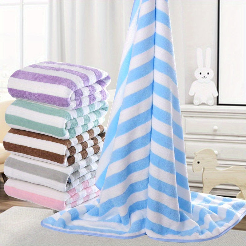 Soft coral fleece bath towel with quick-dry beach towels. Made of 280gsm 100% polyester with a striped design for home use.